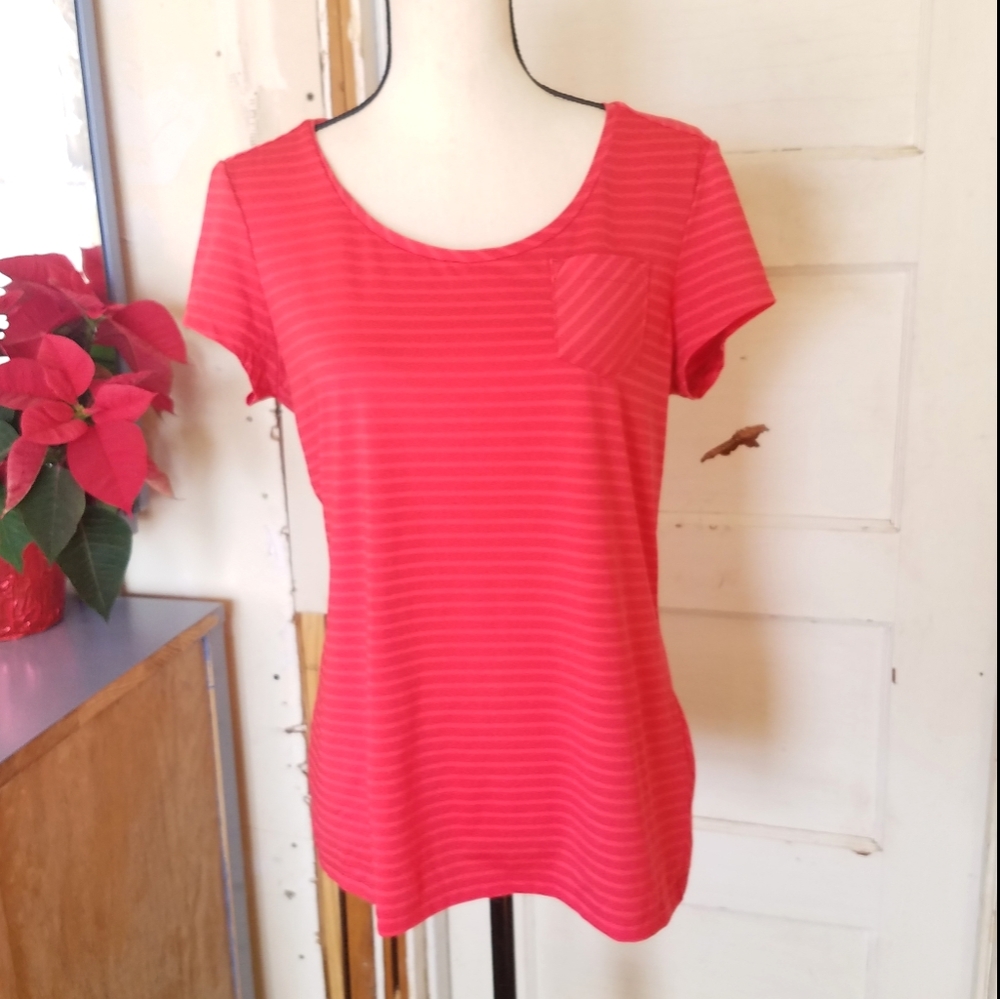 REI Dark Coral Pink Striped Short Sleeve T-shirt